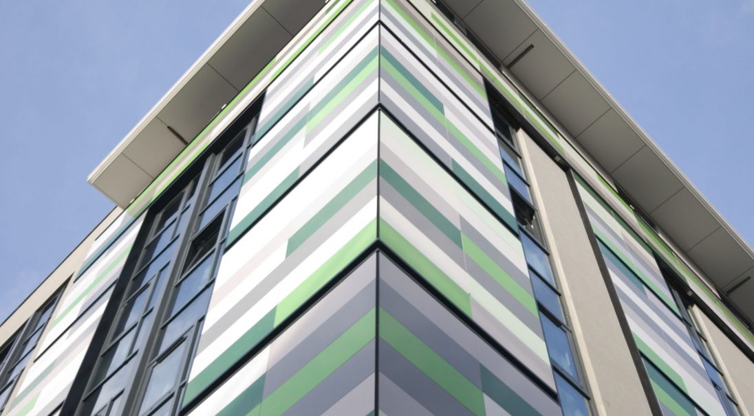 Location: Birmingham, 
Architect: AEW Architects, 
Construction type: new build, 
Installation system: wall cladding with backing structure (CWB), 
Product: GLOSSY
