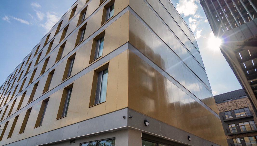 Victoria Point New Hotel, Ashford (UK) facade, cladding with backing structure (CWB), Bowman Riley London